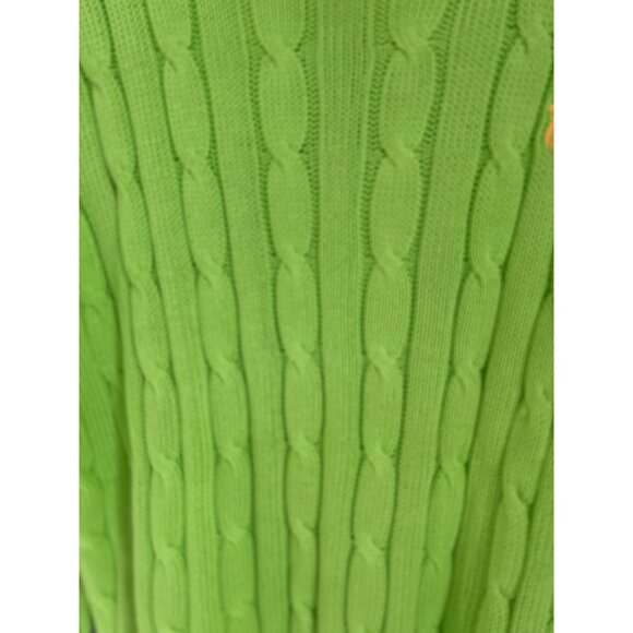 Polo Ralph Lauren XL Pima Cotton Cable Knit Sweater Neon Green Crewneck Pullover - Picture 5 of 7